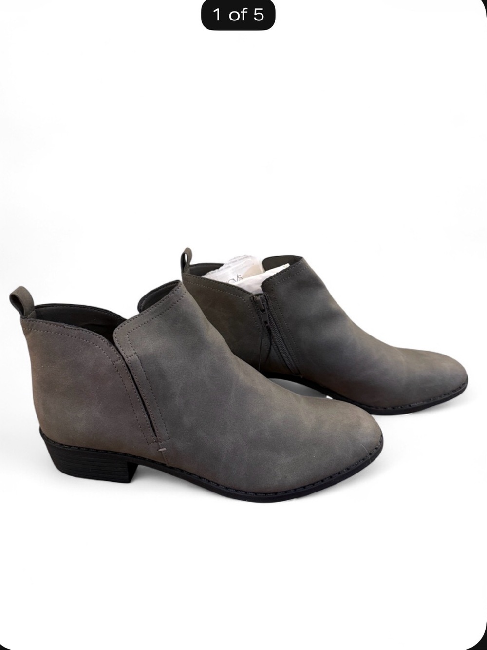 NWOT Womenβs Sun + Stone Grey Ankle Booties - Low Heel Chelsea Style size 11